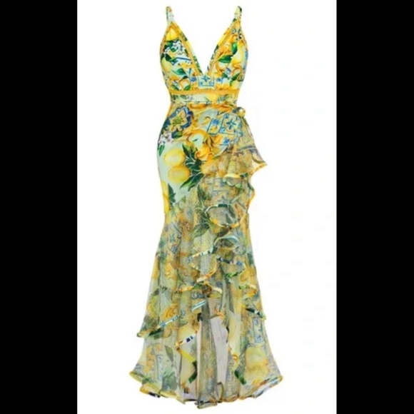 FLAXMAKER Lemons & Tiles Bathing / Swimsuit One Piece w/ Sarong Wrap Sz S / M - Picture 2 of 7